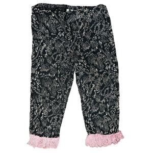 Vintage Black White Line Drawing Pink Tassel Capri Pants Size L Drawstring Waist